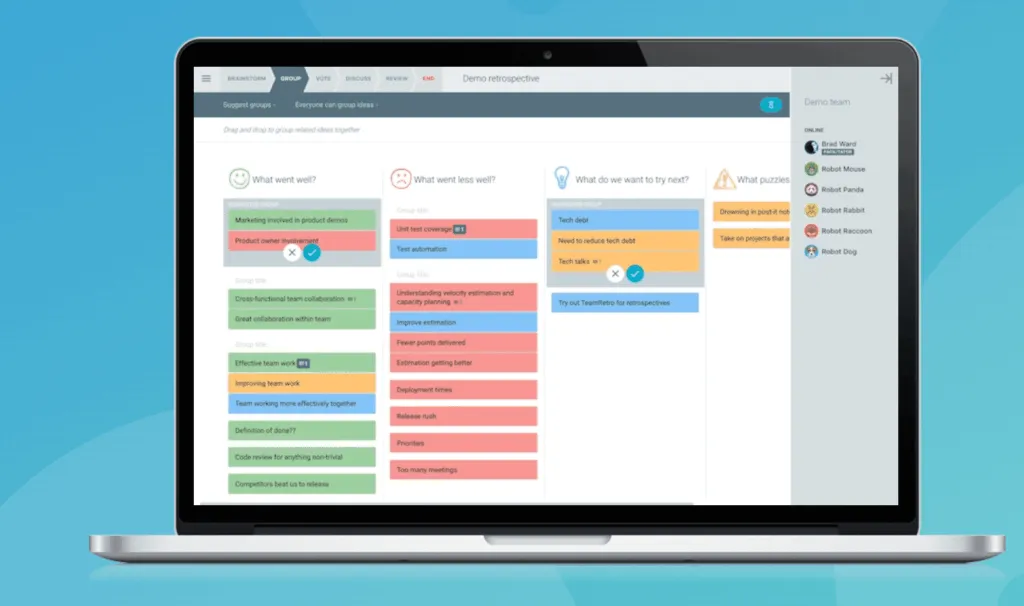 Remote retrospective with TeamRetro
