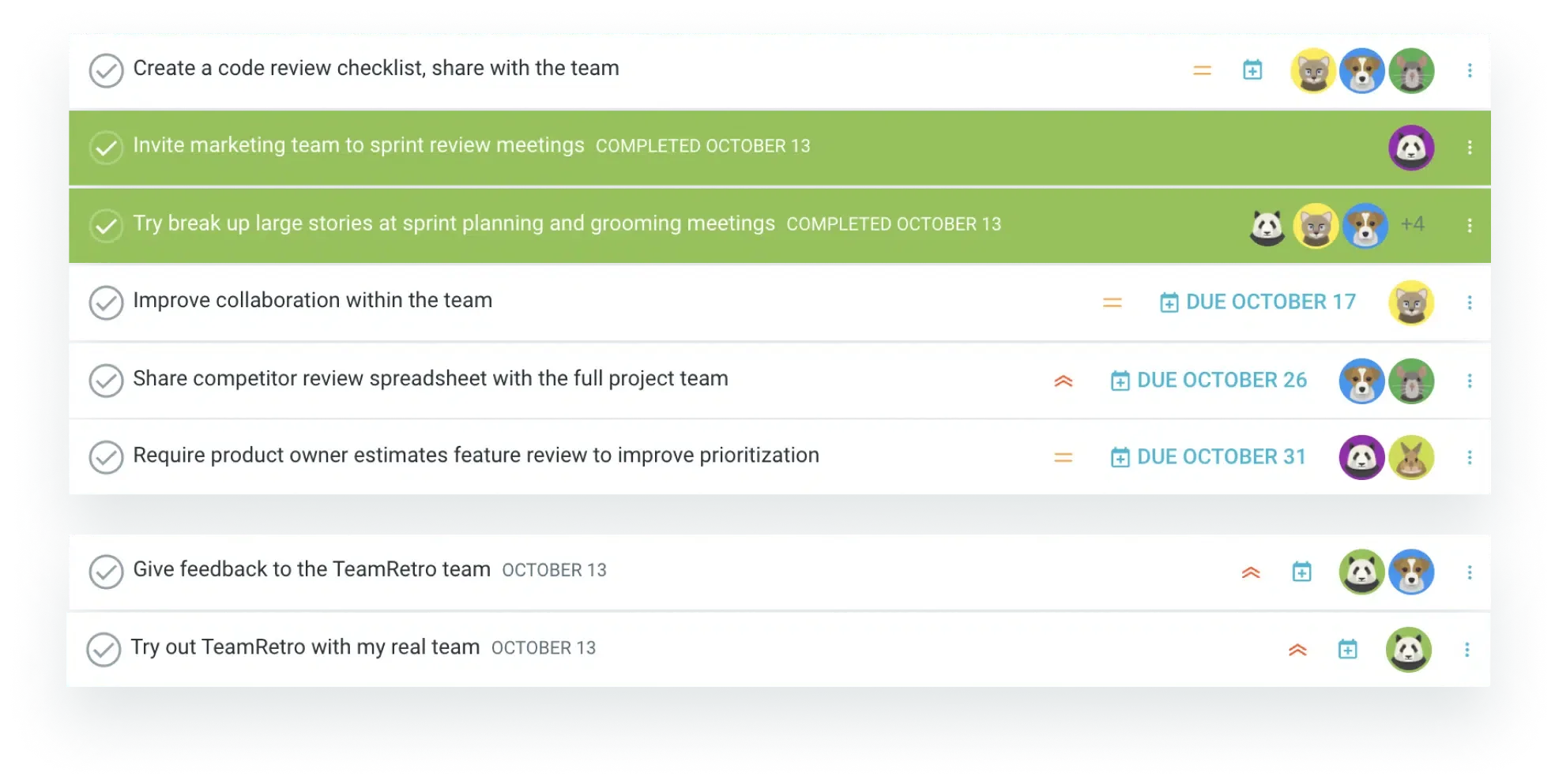 Create actions and track progress in TeamRetro