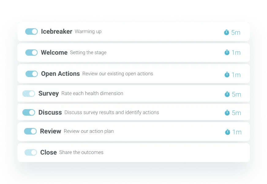 Customizable health check process settings in TeamRetro