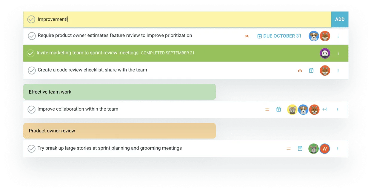 Proposing and creating actions during a TeamRetro retrospective