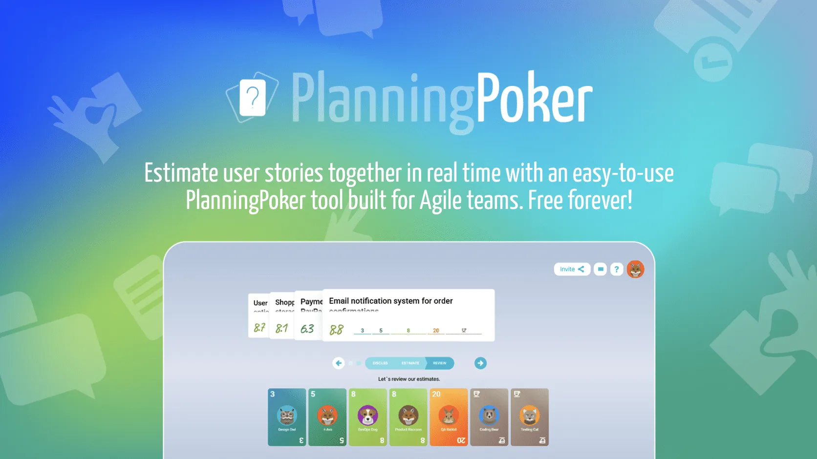 Online Planning Poker-interface met Scrum-inschattingskaarten