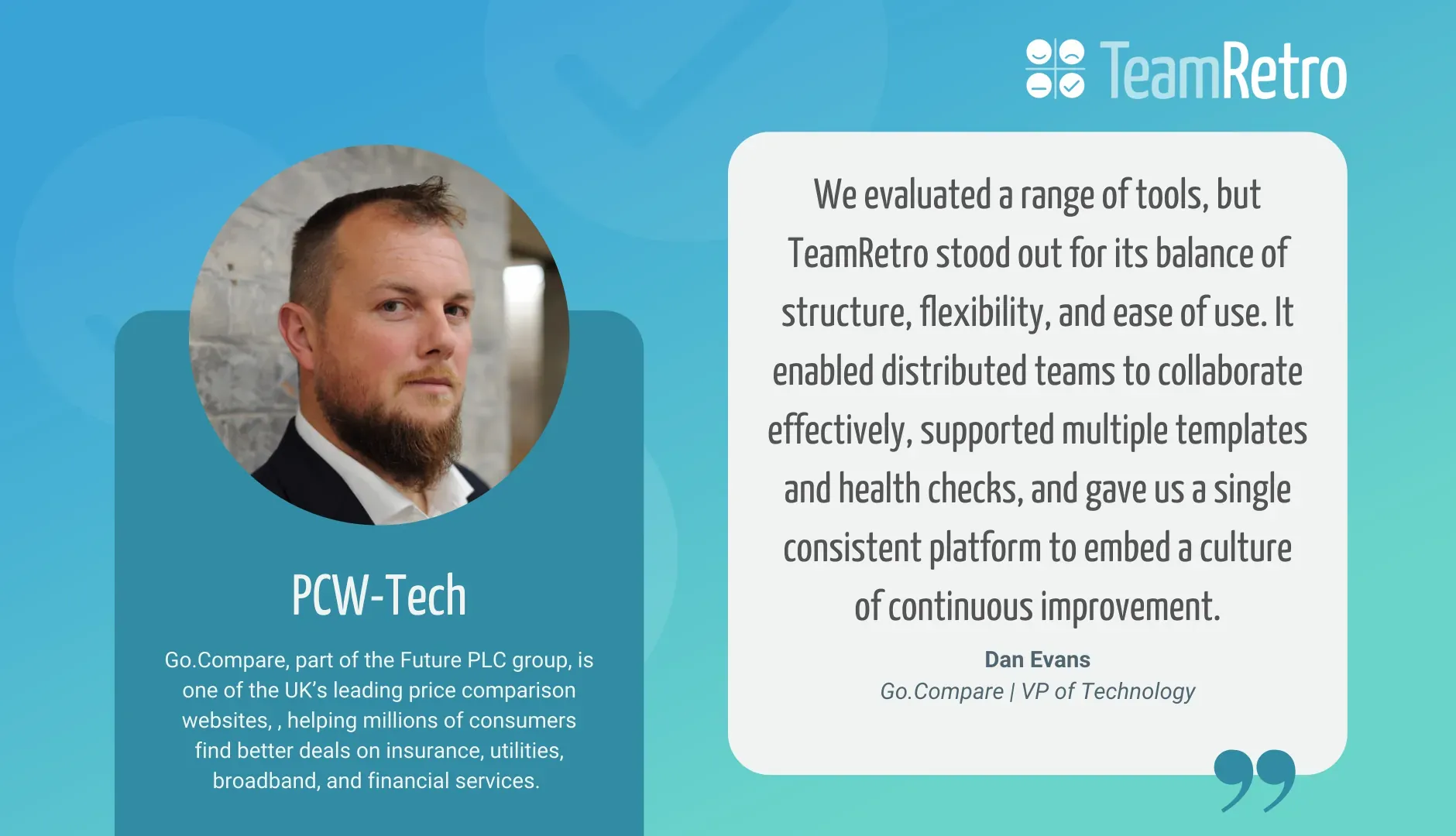 PCW Tech GoCompare team retrospective tool graphic highlighting agile collaboration and insights