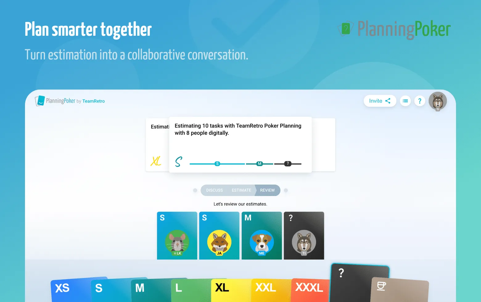 Planning poker agile estimation graphic illustrating the TeamRetro workflow
