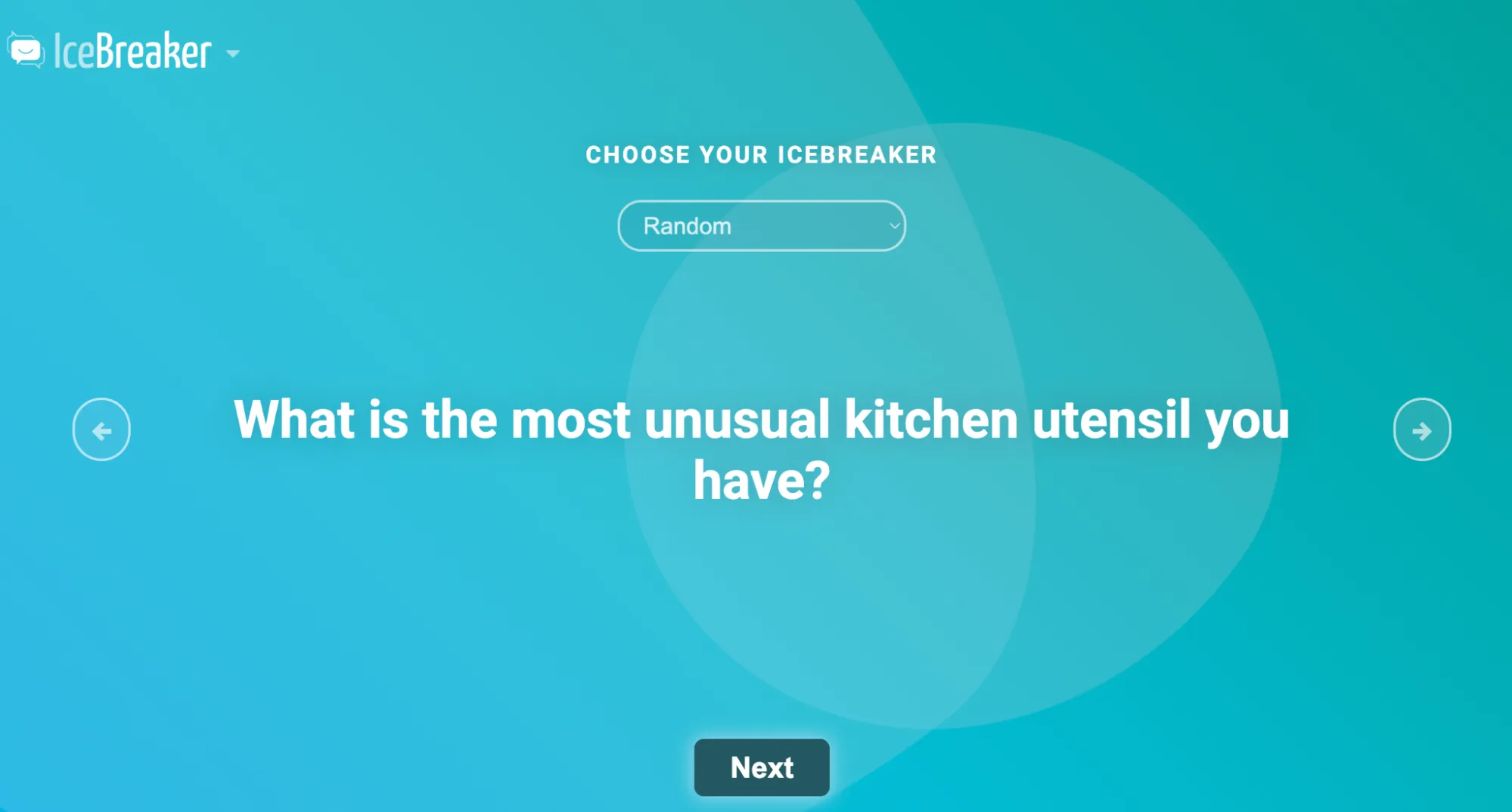 A random icebreaker question generator picking the question of the day for a team