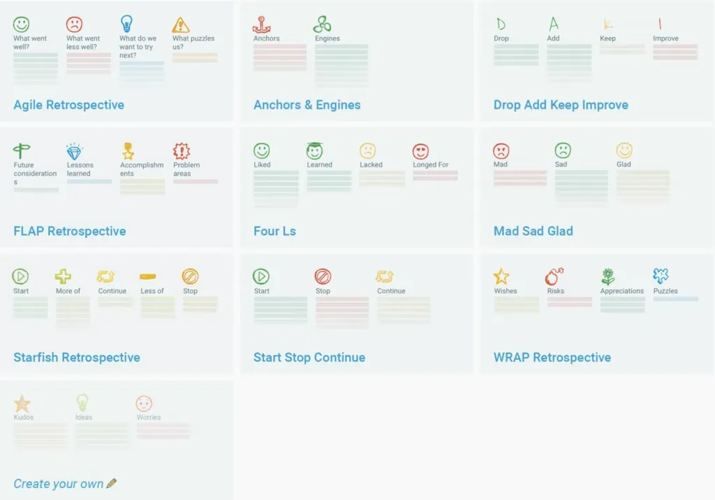 Remote Retrospective for Agile team templates