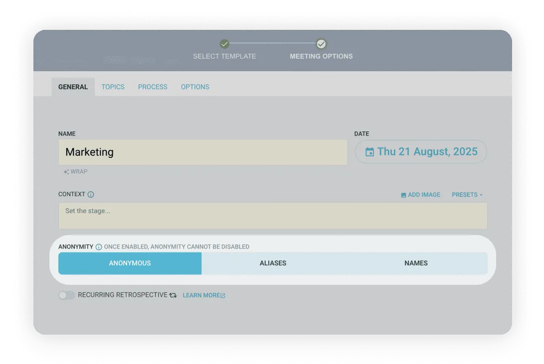 Brainstorm styles feature for agile retrospectives supporting idea sharing
