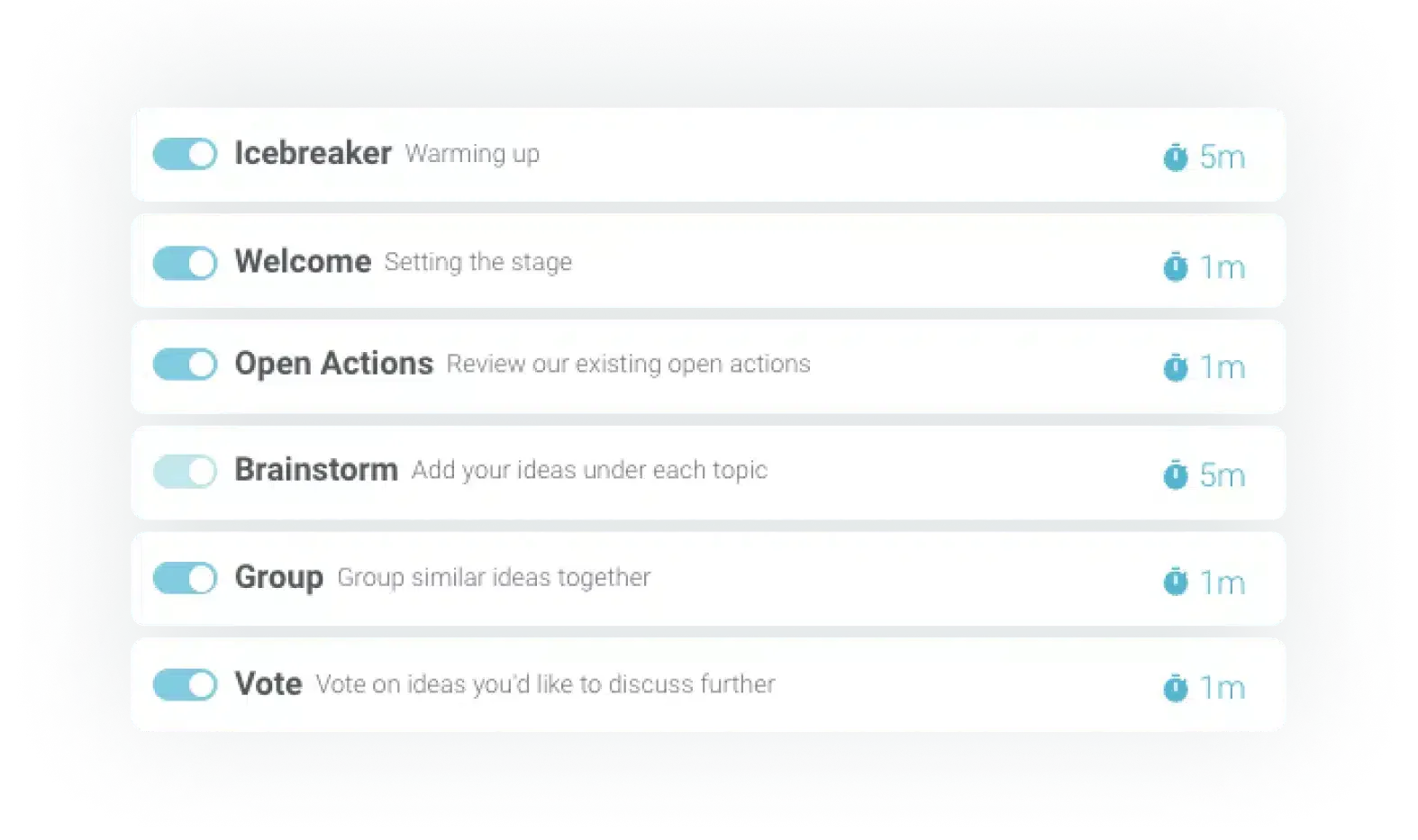 Customizable, time-boxed retrospective process in TeamRetro