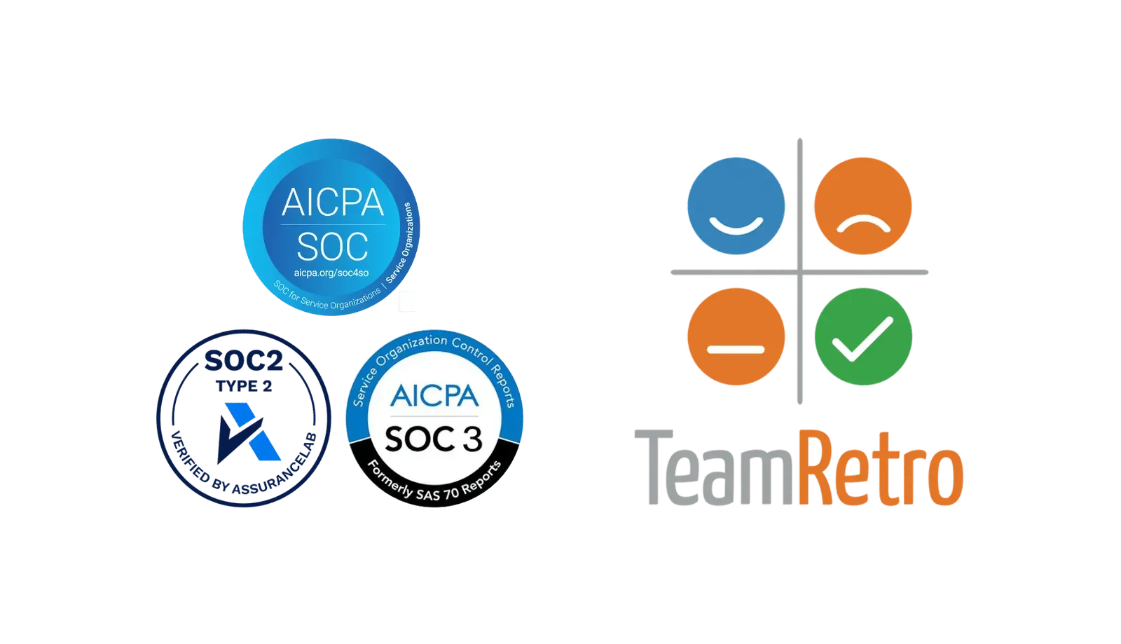 AICPA SOC, SOC 2 Type 2 (verified by AssuranceLab) and SOC 3 compliance badges beside the TeamRetro logo