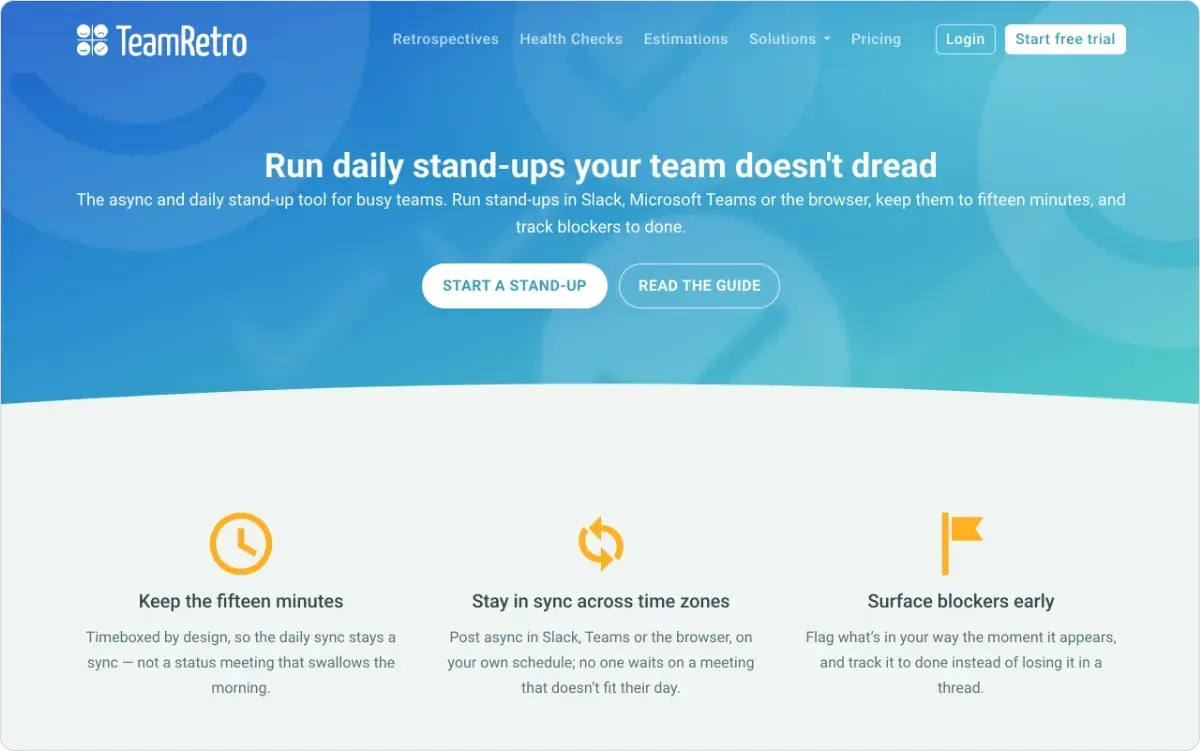 De pagina over de Standups van TeamRetro op www.teamretro.com
