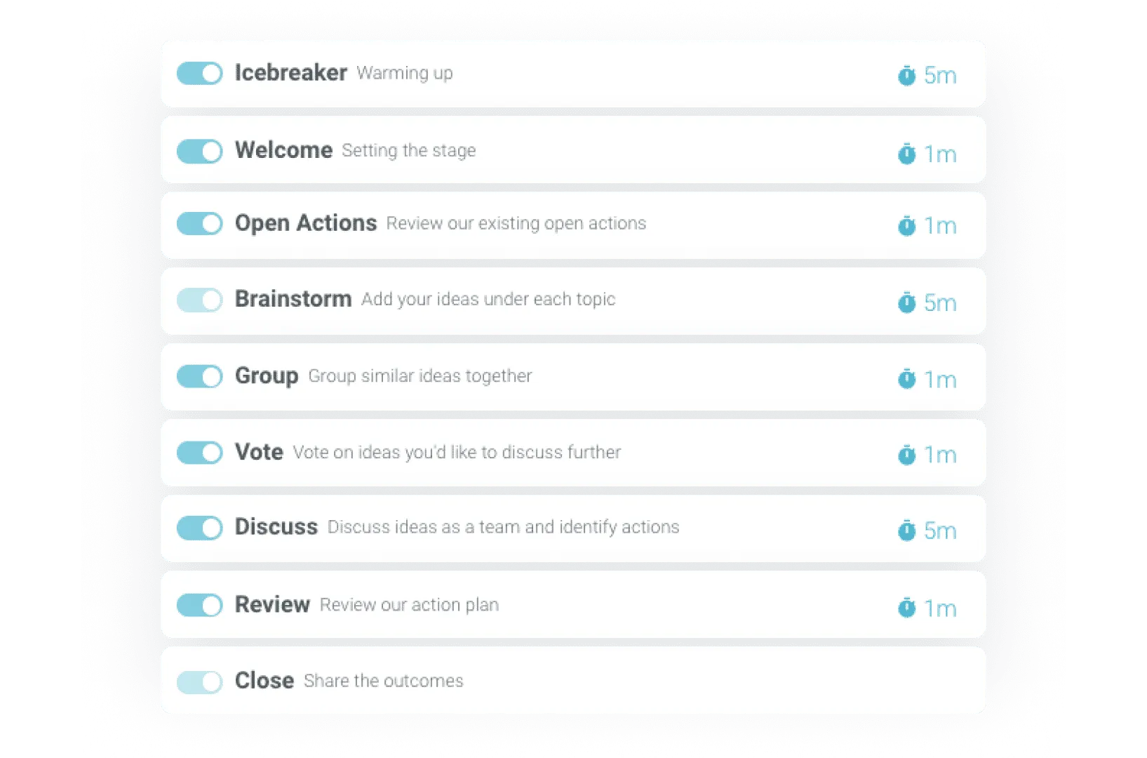 Customizable retrospective process settings in TeamRetro