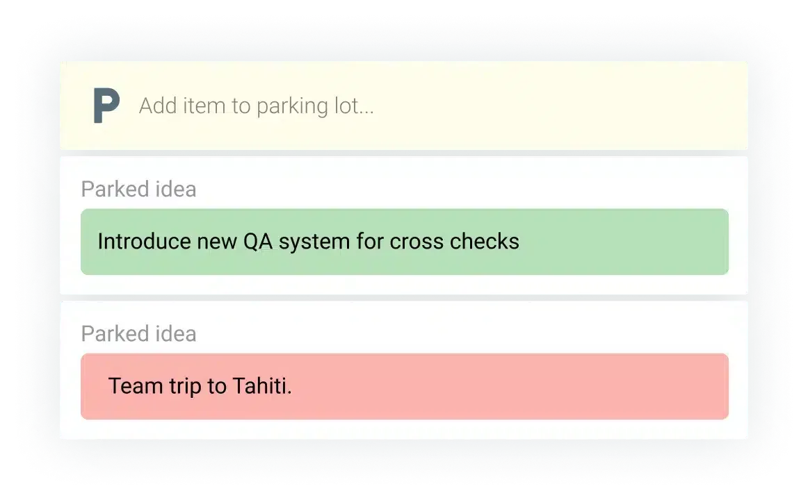Parking lot holding follow-up items during a TeamRetro health check