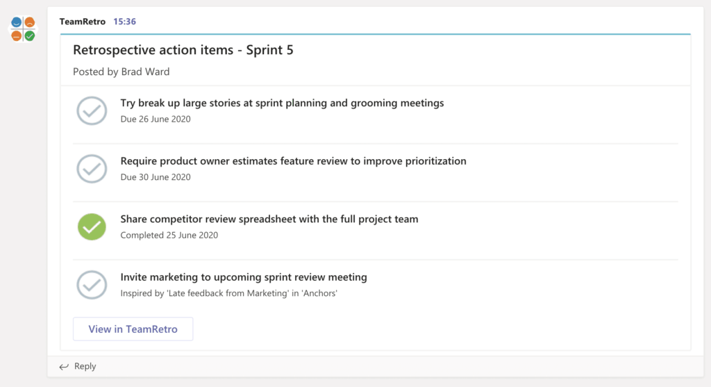 Mesures à prendre de la rétrospective Microsoft Teams Mesures à prendre de la rétrospective Microsoft Teams