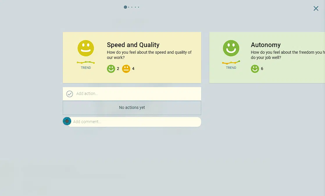 Task board for acting on quick pulse feedback and team sentiment insights