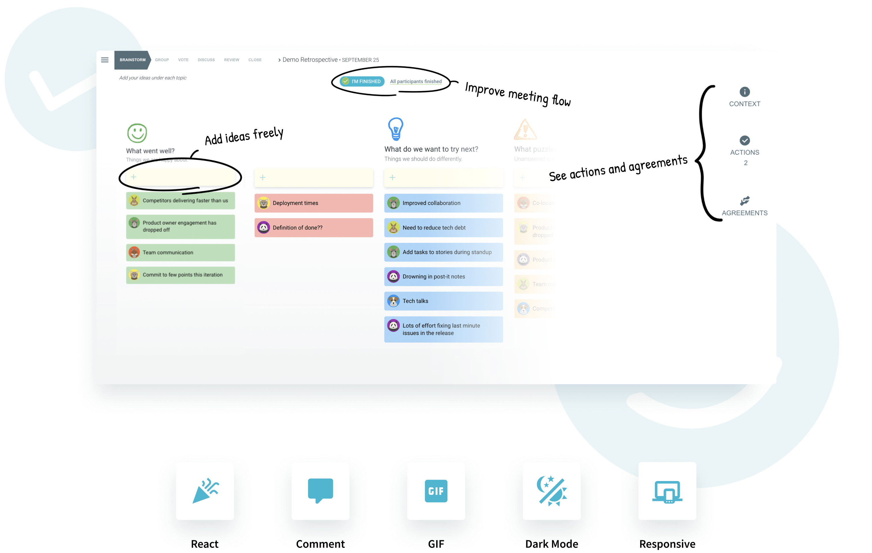 Major-screenshot-features-page-1 Run agile retrospectives with confidence image
