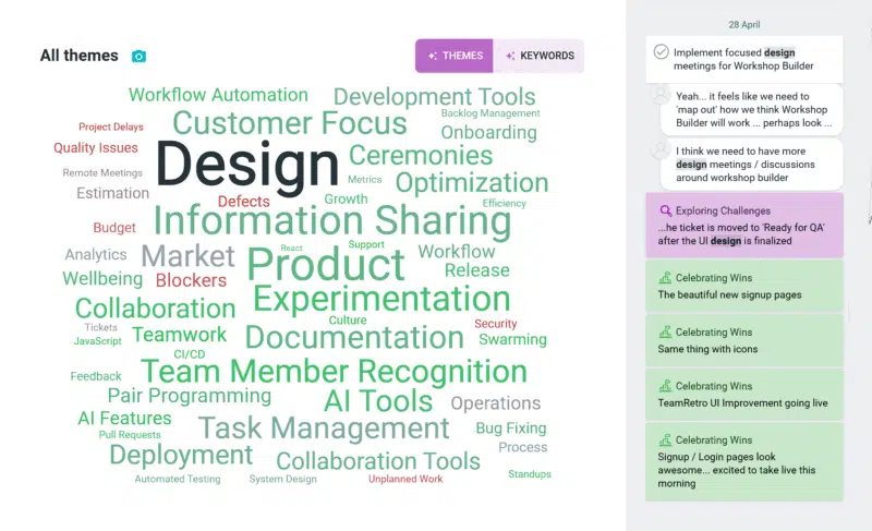 word-cloud-ideas Nuvem de palavras de ideias da equipe gerada durante uma retrospectiva Agile