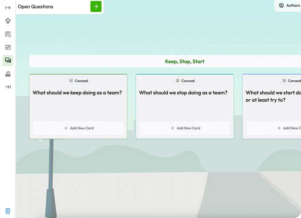 Screenshot of Echometer platform showing team retrospective features