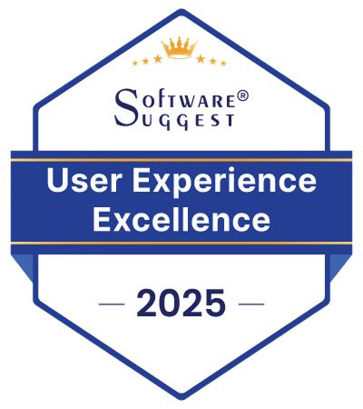 Badge do Prêmio de Excelência em Experiência do Usuário SoftwareSuggest 2025 para TeamRetro