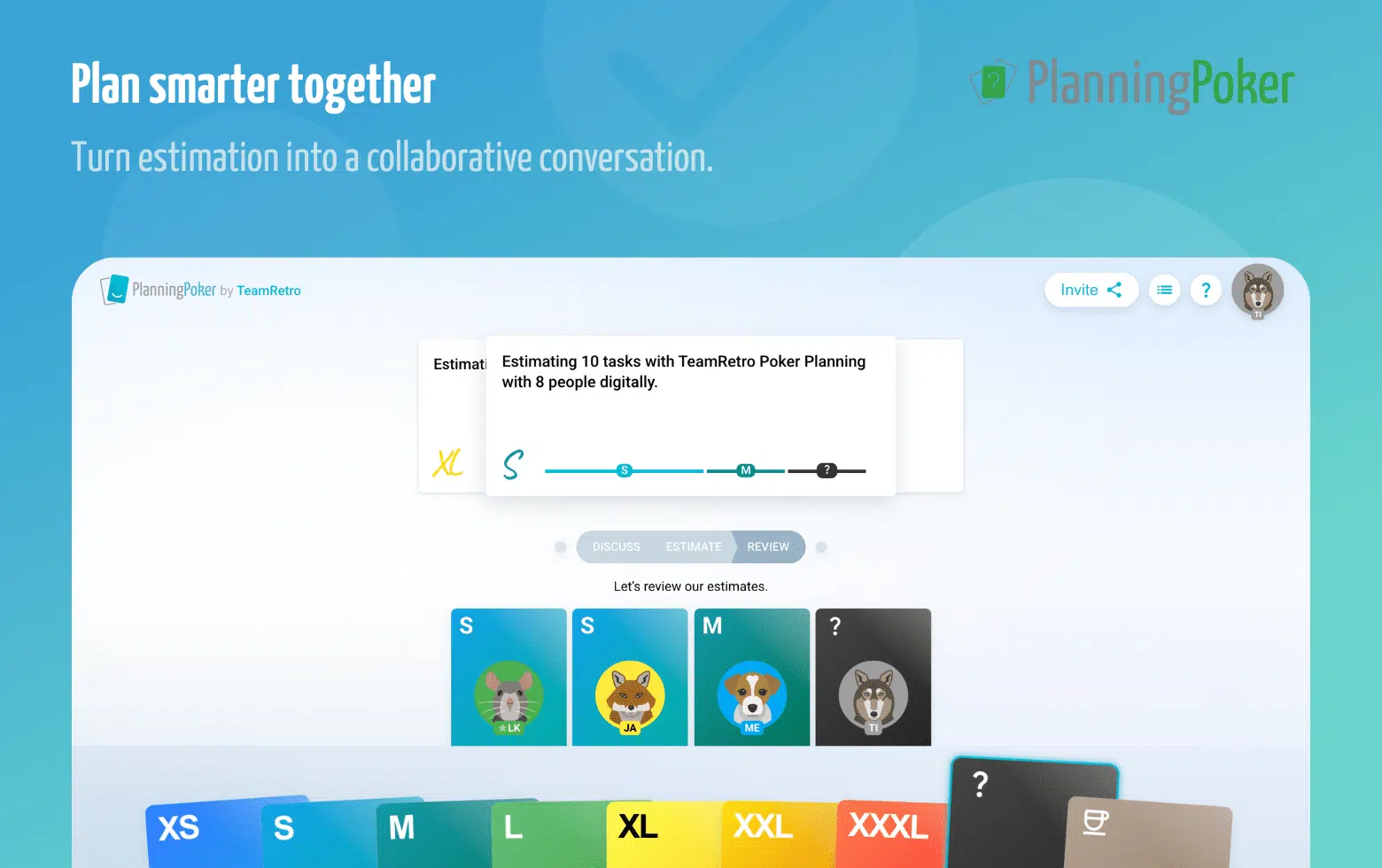 Planning Poker agile estimation graphic illustrating TeamRetro workflow