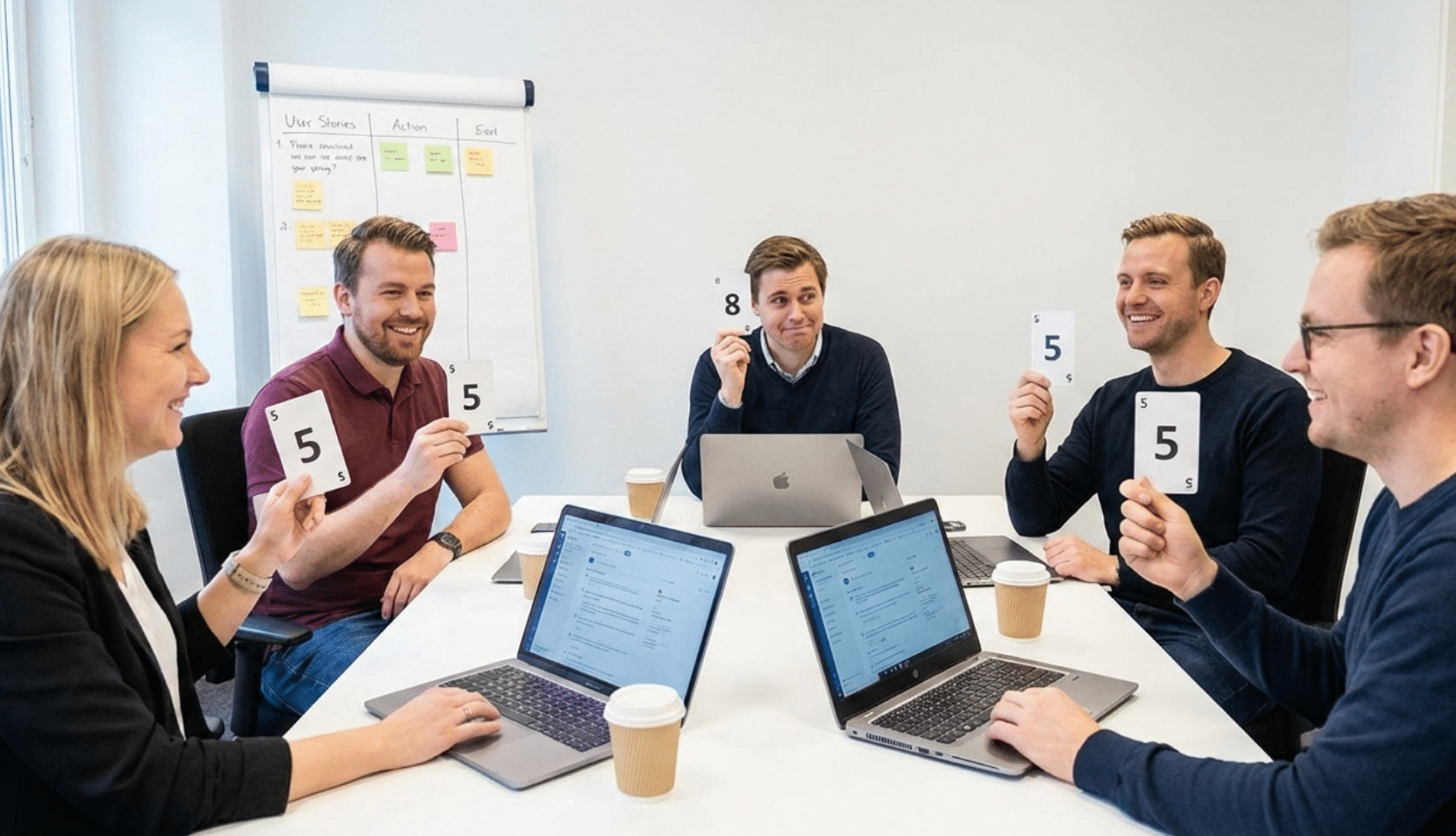 TeamRetro agile estimation meeting board with story points