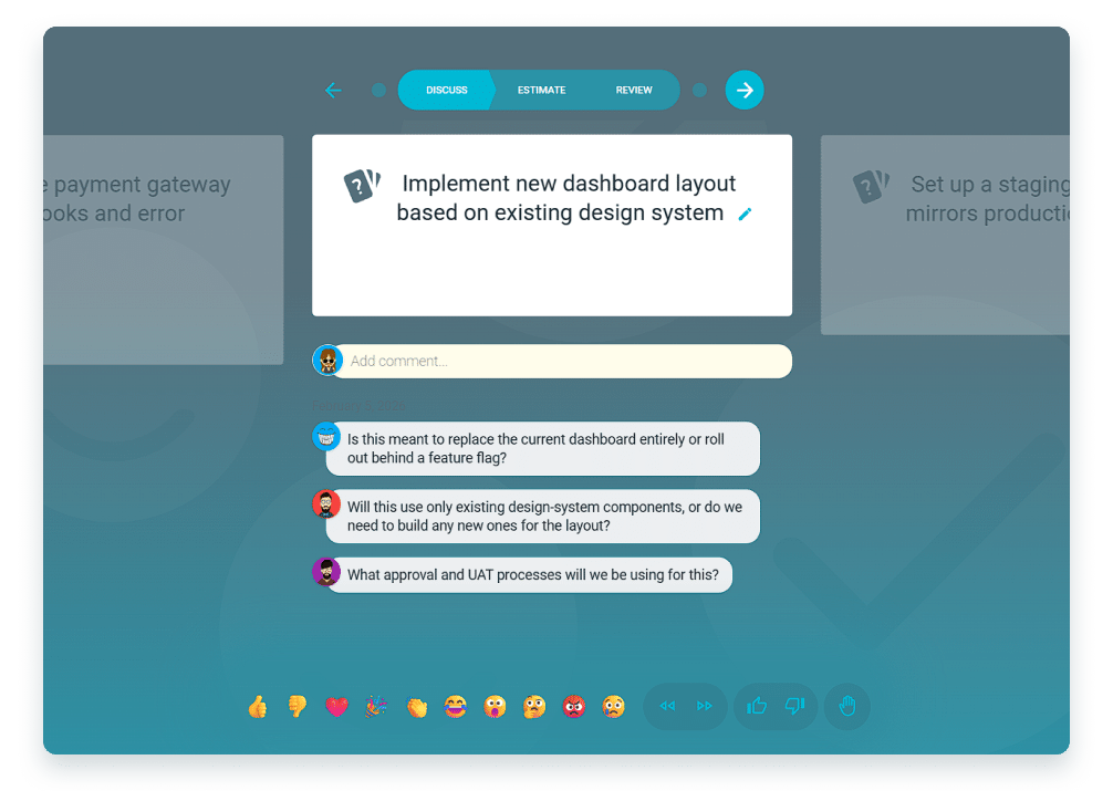TeamRetro Agile Poker screen to discuss estimation items